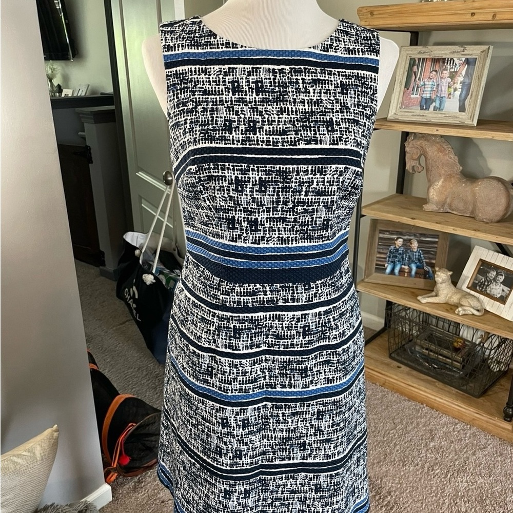 The Limited Black and White Tiered A-line Midi Dress